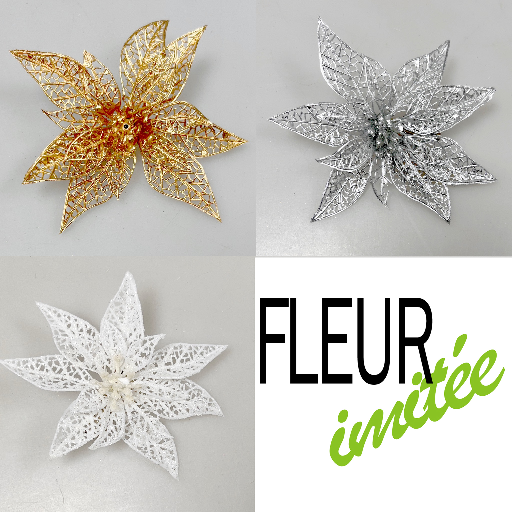 Poinsettia 9cm klips  metal.12/60